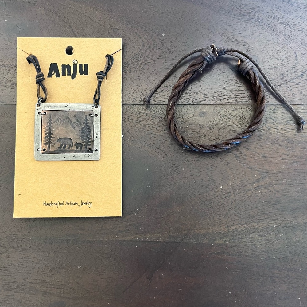 Anju Artisan necklace & bracelet, bear & bear cub woodsy nature inspired unisex